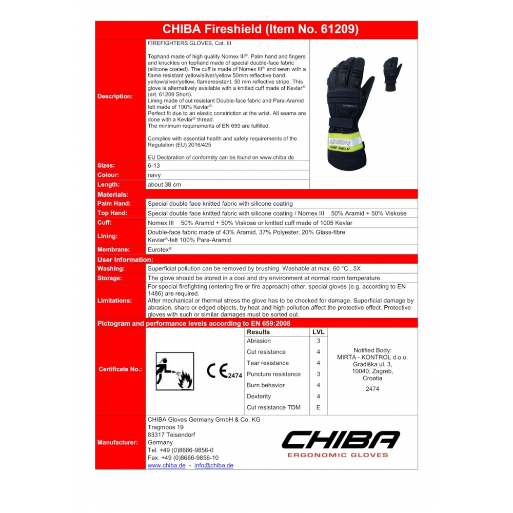 Einsatzhandschuh CHIBA - Fire Shield Short